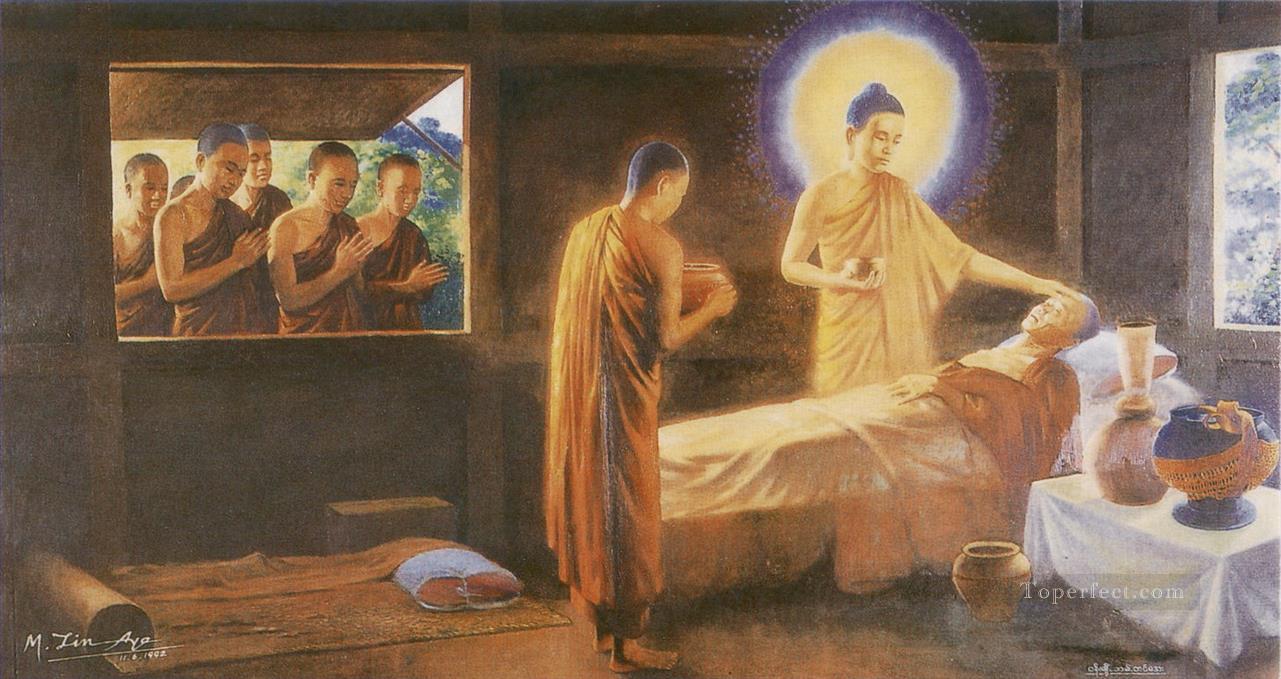 buddha taking care of a sick monk as a fraternal duty and model example for his monks to emulate Buddhism Oil Paintings